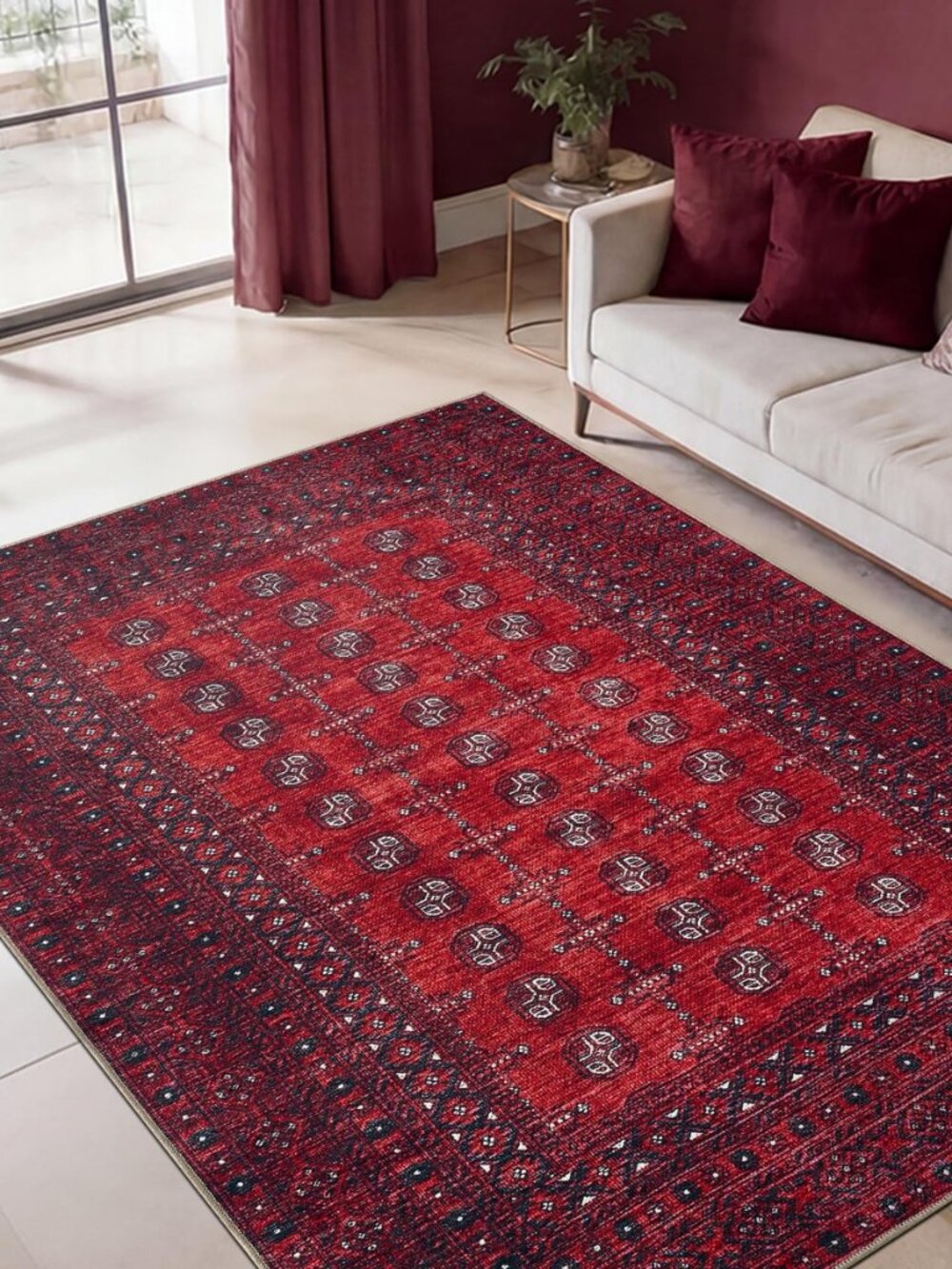 Vintage Washable Entryway Rug, Non-Slip Low Pile, 3x5